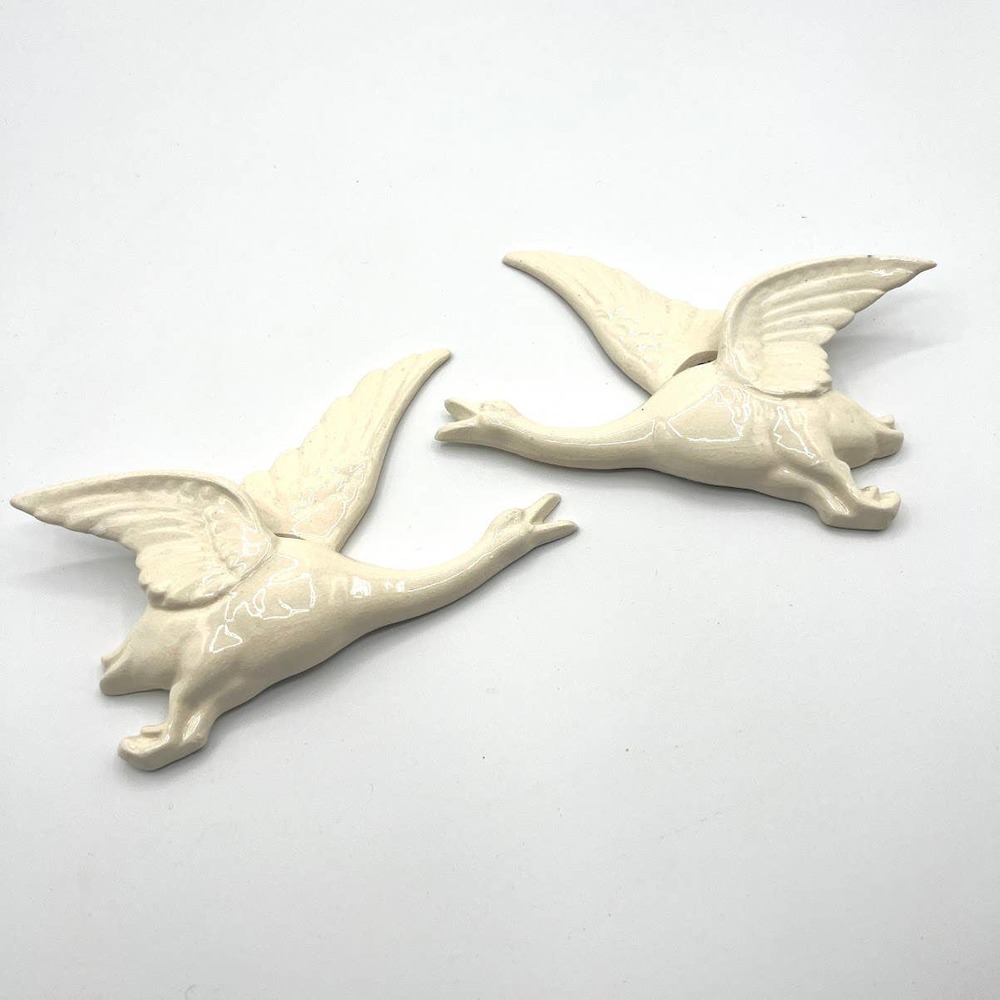 Vtg 2-Piece Set Bird Figurines White Art Home Wall Deco Made in Japan MCM *Read